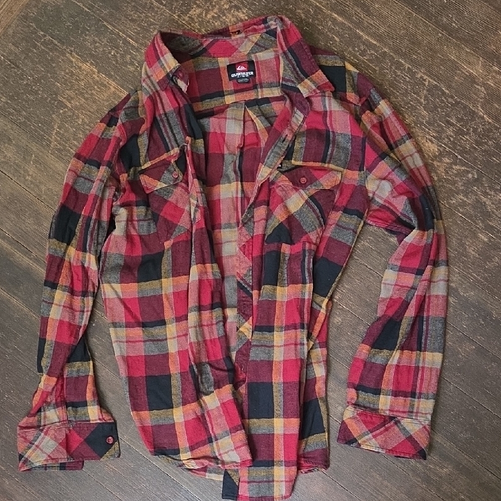 Quiksilver Red and Black Plaid Shirt